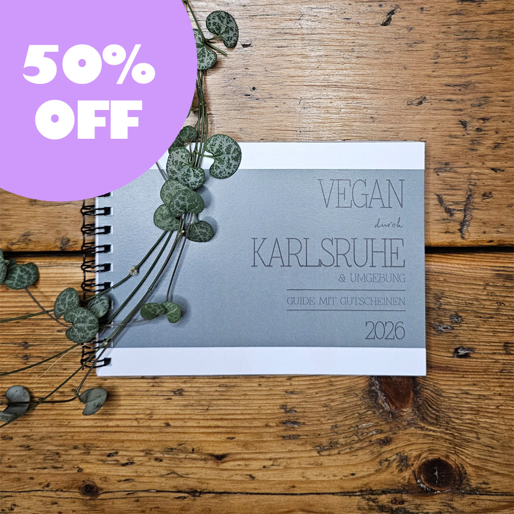 50% OFF | GUIDE MIT GUTSCHEINEN "VEGAN DURCH KARLSRUHE" | 2026 | GUTSCHEINHEFT