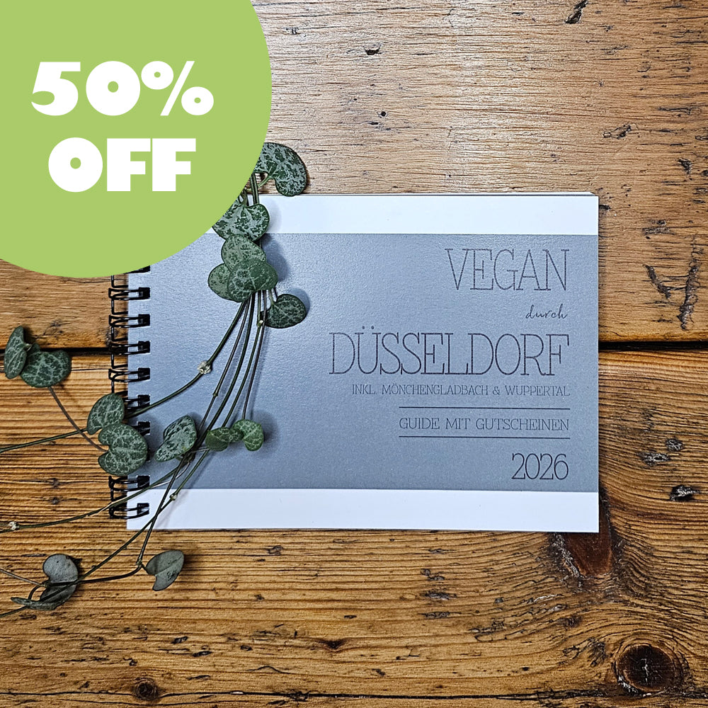 50% OFF | GUIDE MIT GUTSCHEINEN "VEGAN DURCH DÜSSELDORF + WUPPERTAL + MÖNCHENGLADBACH" | 2026 | GUTSCHEINHEFT