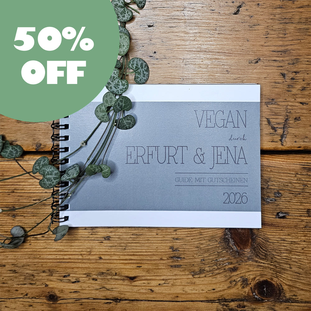 50% OFF | GUIDE MIT GUTSCHEINEN "VEGAN DURCH ERFURT & JENA" | 2026 | GUTSCHEINHEFT