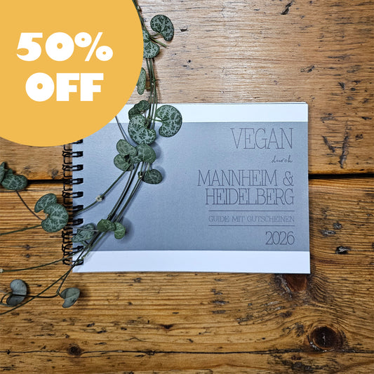 50% OFF | GUIDE MIT GUTSCHEINEN "VEGAN DURCH MANNHEIM + HEIDELBERG" | 2026 | GUTSCHEINHEFT